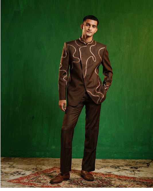 Chocolate Brown Embellished Jodhpuri Set (Set of 2)