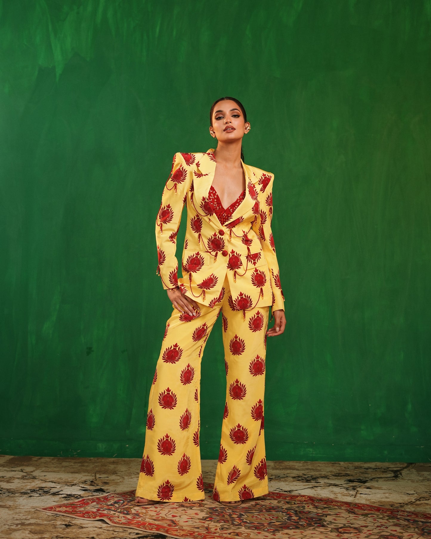 Pomegranate Printed Pant Suit Set (Set of 3)