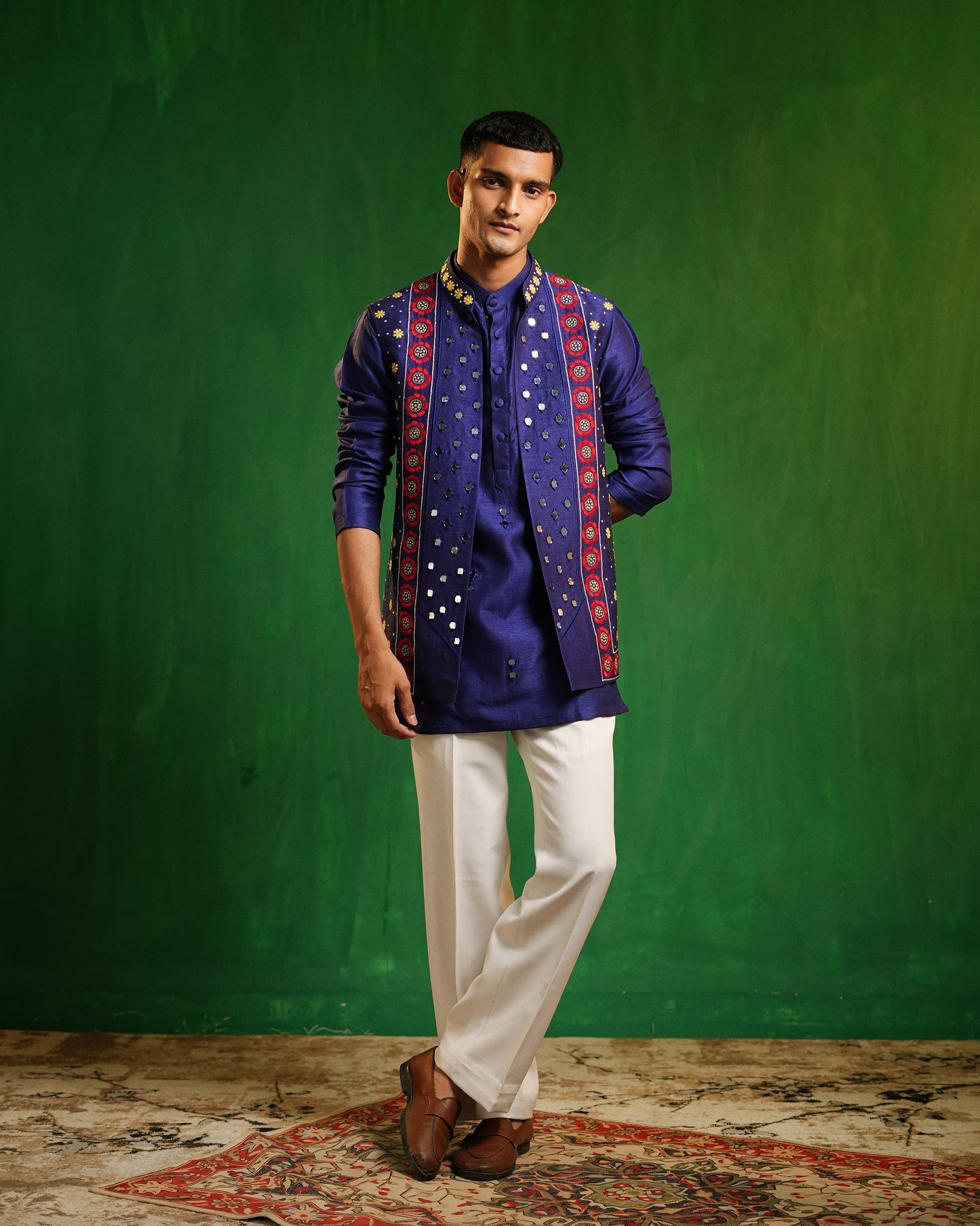Royal Blue Indigo Embellished Kurta Set (Set of 3)