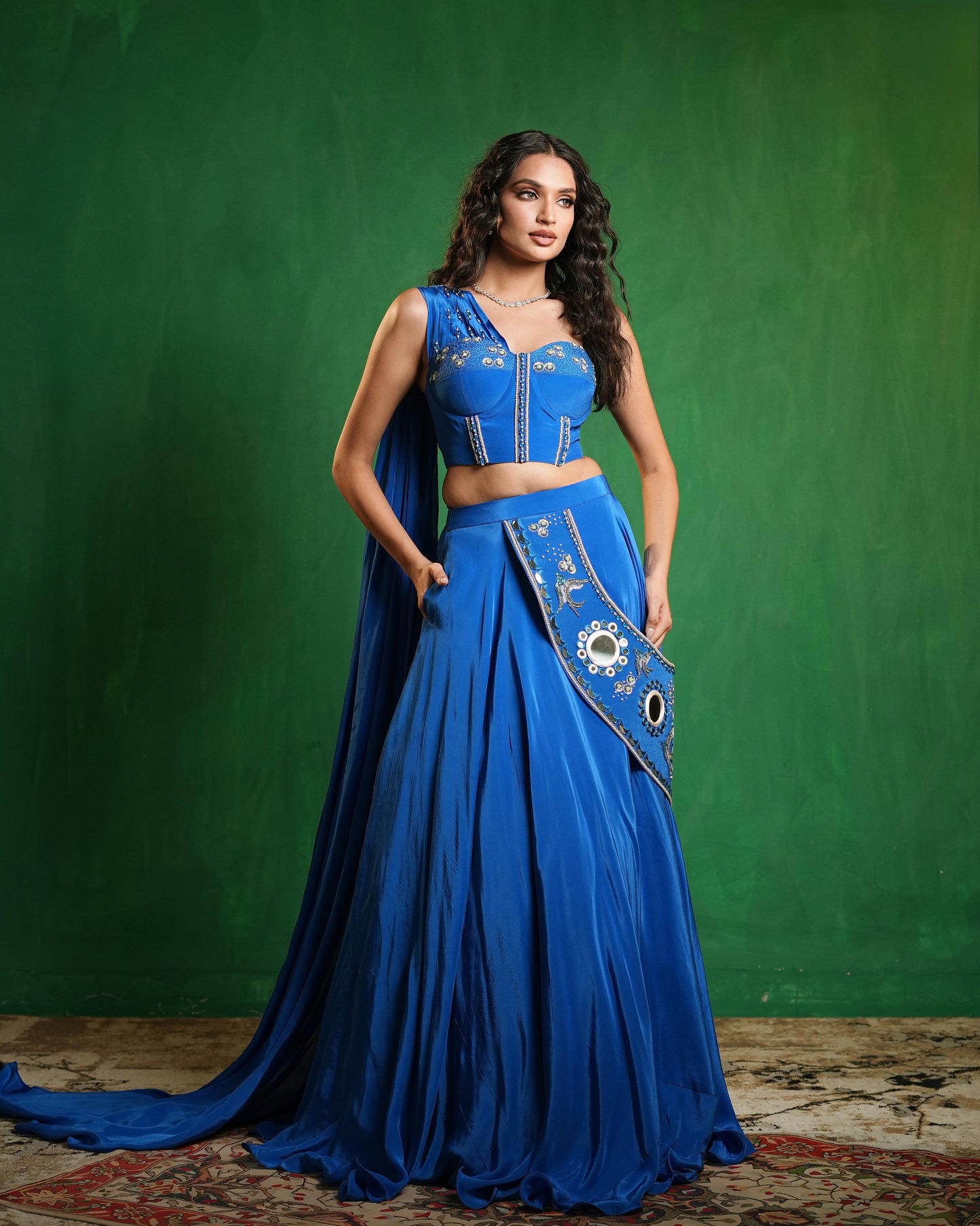 Royal Blue Corset Lehenga Set (Set of 2)