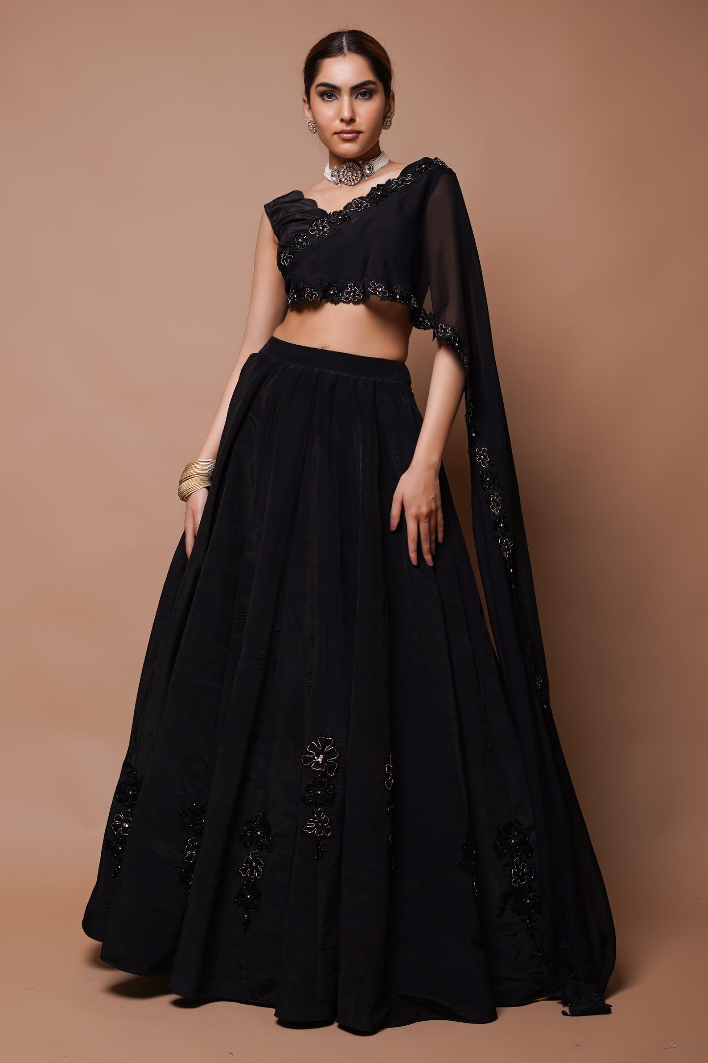 BLACK CUTWORK  LEHENGA SET  (SET OF 2)