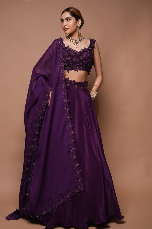 WINE 3-D  LEHENGA SET  (SET OF 3)