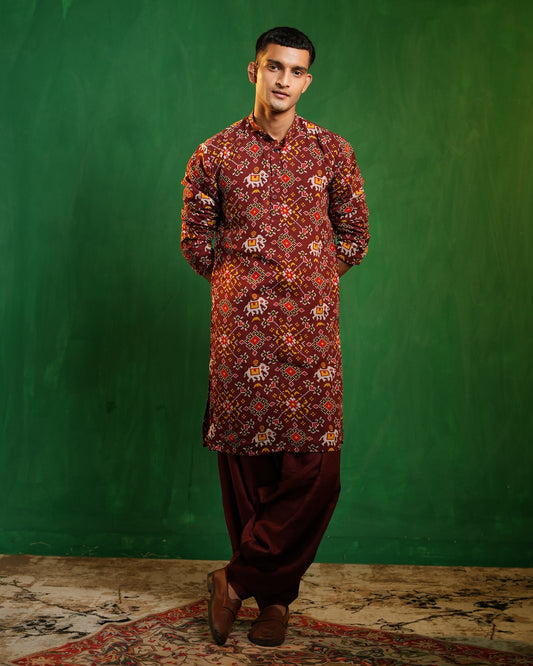 Maroon Patola  Printed Kurta Salwar Set (Set of 2)