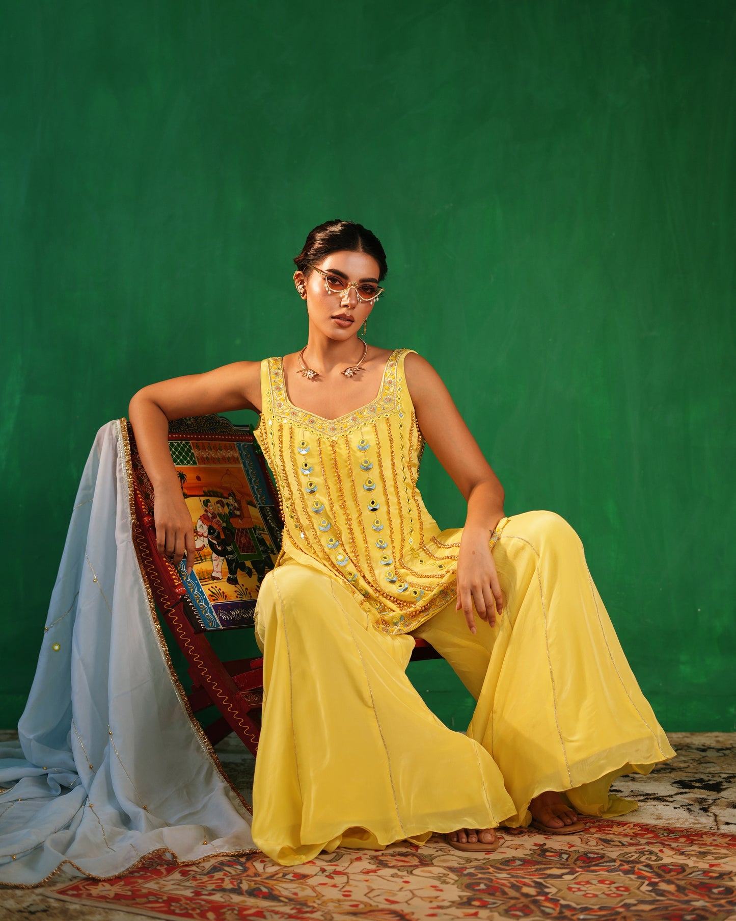 Yellow Ghungroo Heavy Suit Set (Set of 3)