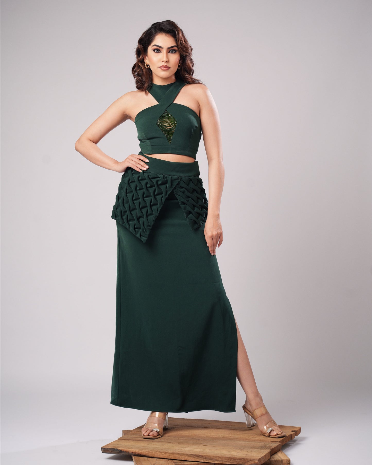Hazel - Emerald Green Sculpted Co-ord (SET OF 2 )