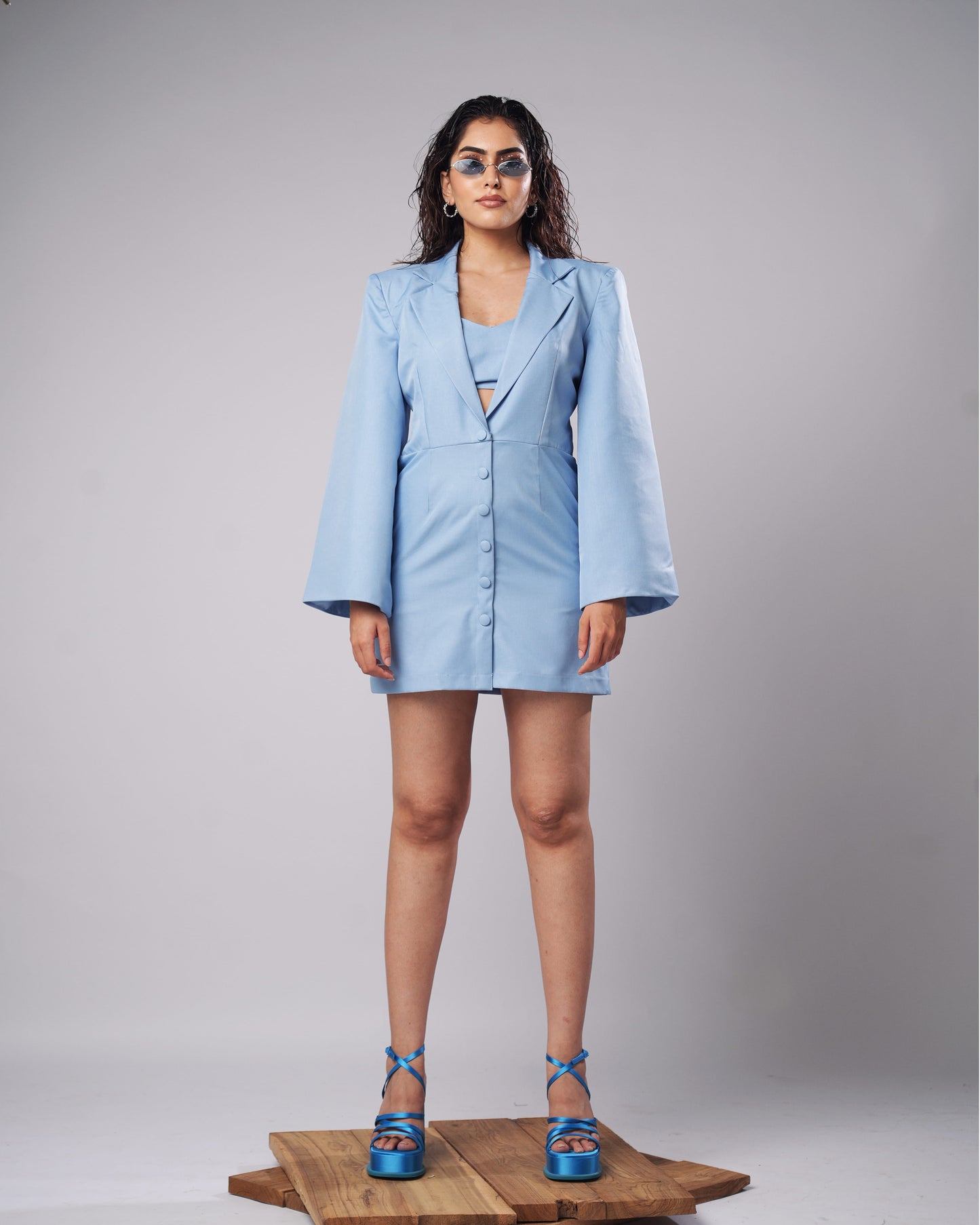 Brylee - Powder Blue Structured Blazer Mini Dress (SET OF 2)