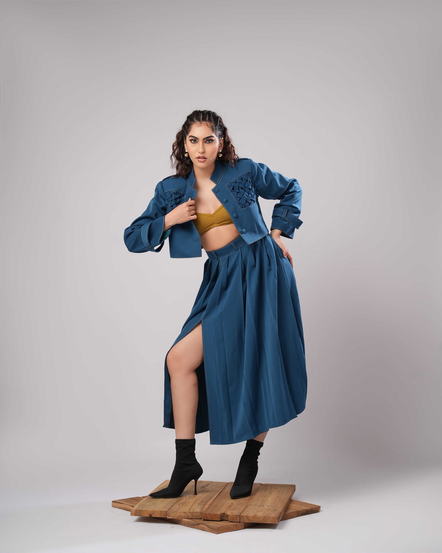Ivy - Midnight Blue Braided Co-Ord (SET OF 3)
