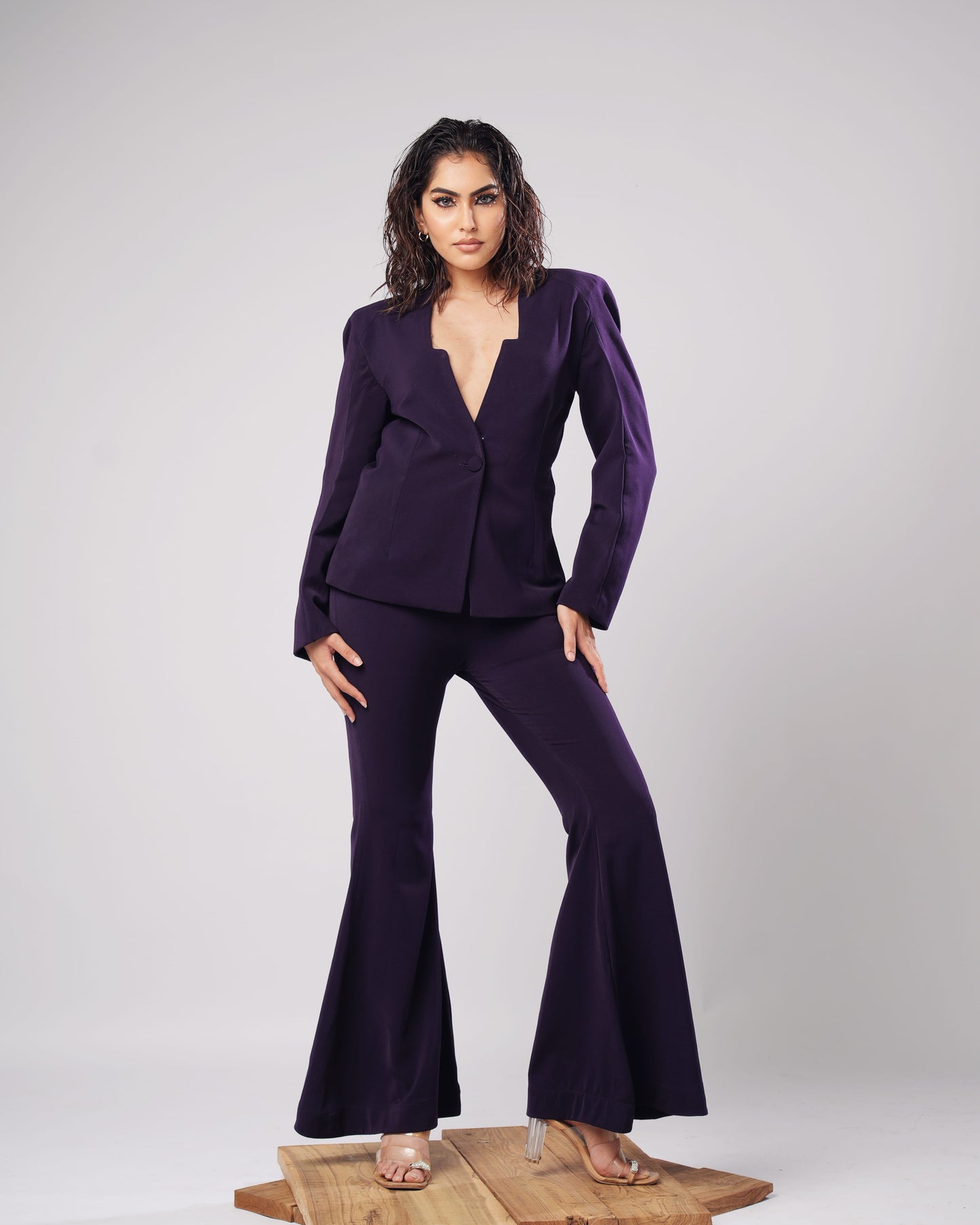 Violet - Deep Aubergine Structured Blazer & Flared Trouser Set (SET OF 2)