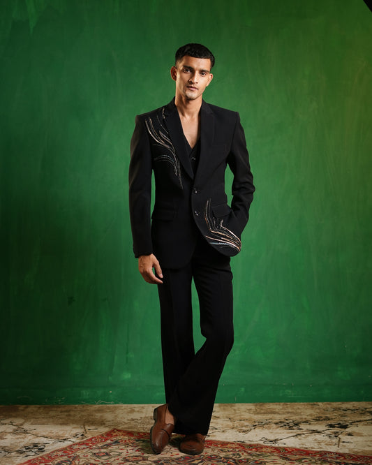 Navy Blue Embellished Contemporary Suit Set (Set of 3)