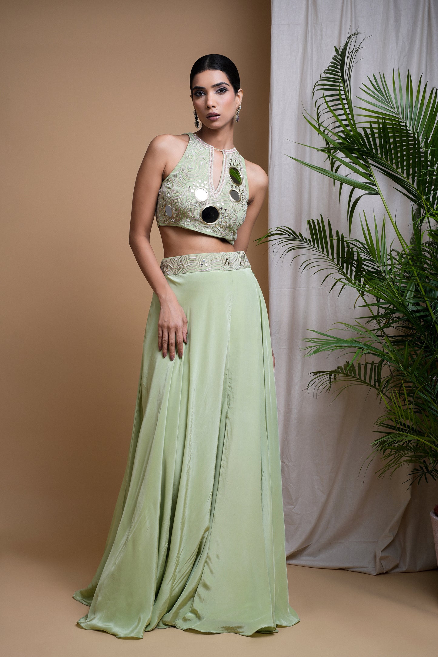 PASTEL PISTACHIO GREEN INDO SKIRT SET  (SET OF 2)