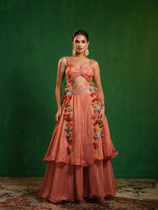  Peach Pink Tissue Layered Indo Skirt Set (Set of 2)