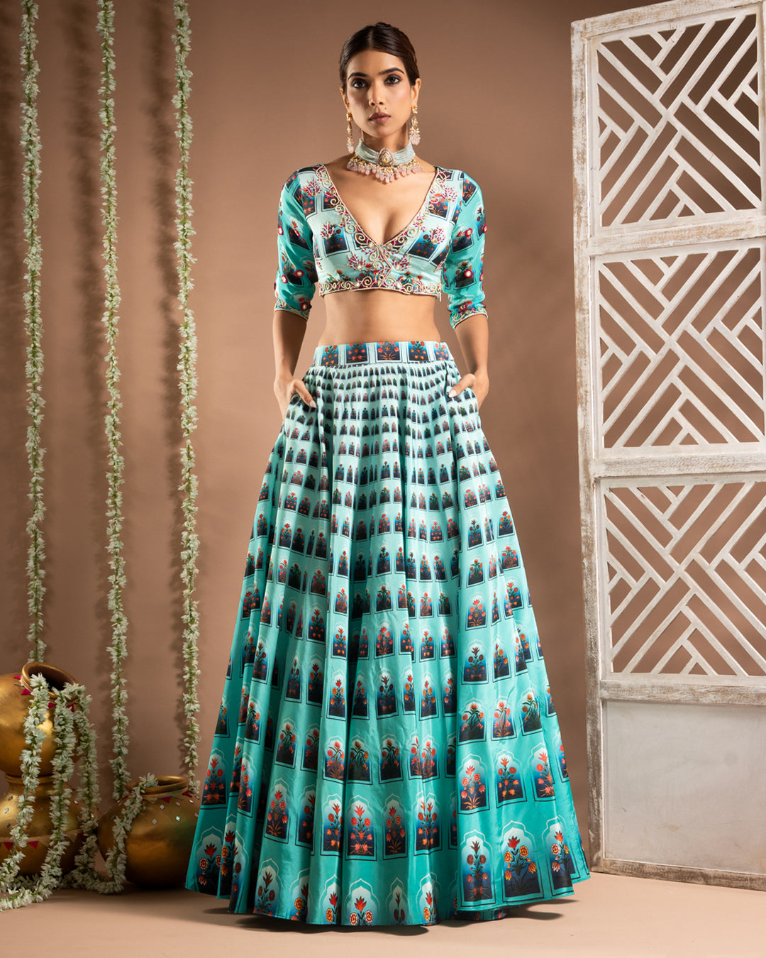 Blue Ombre Digital Print Indo-Lehenga Set (Set of 2)