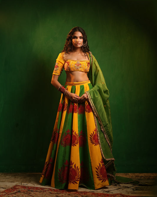 Pomegranate Dual Printed Heavy Lehenga Set (Set of 3)
