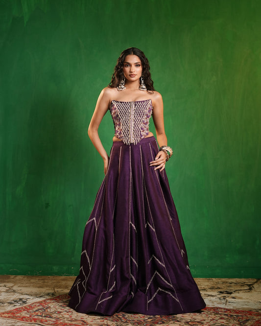 Dark Purple Corset Heavy Lehenga Set (Set of 2)