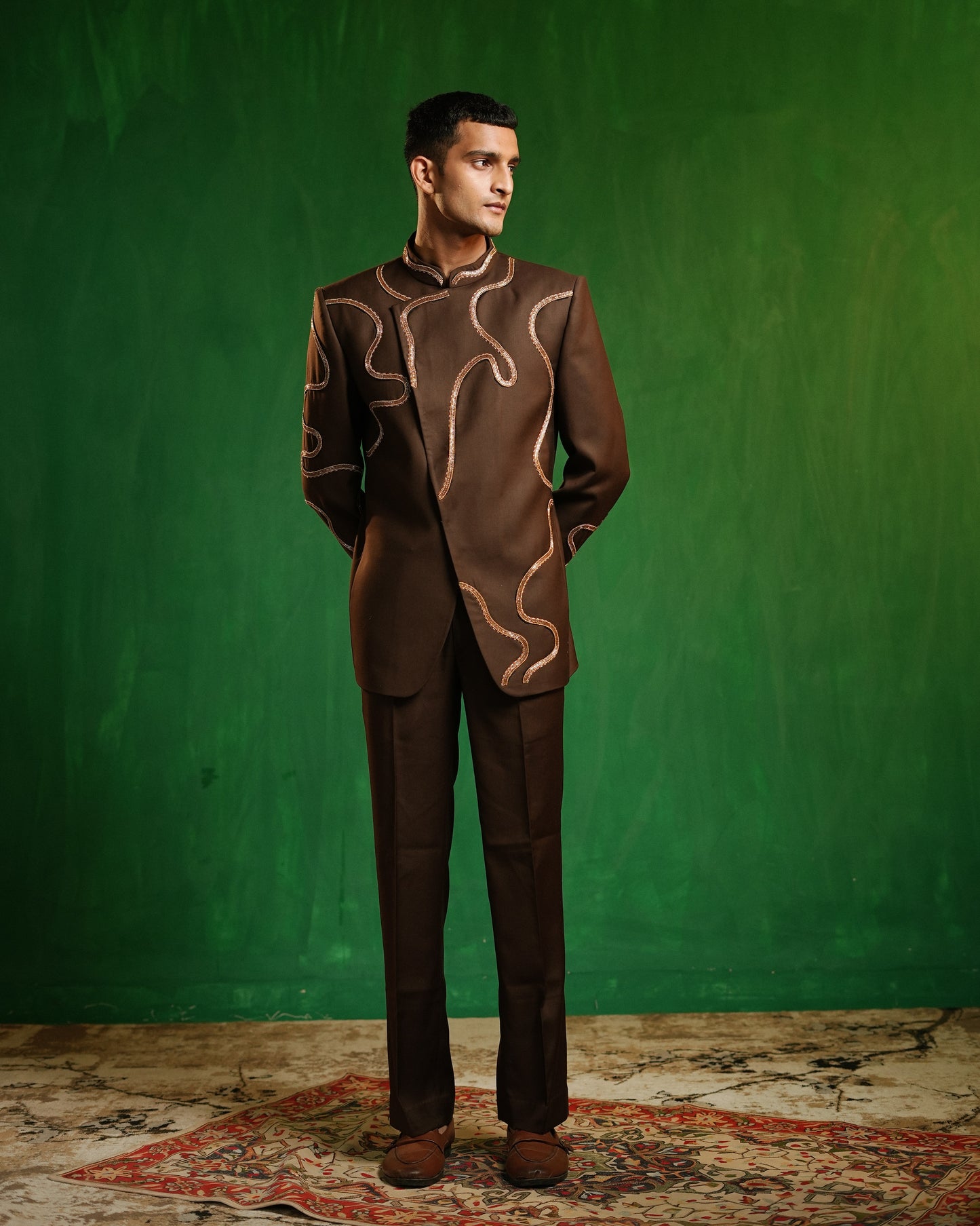 Chocolate Brown Embellished Jodhpuri Set (Set of 2)