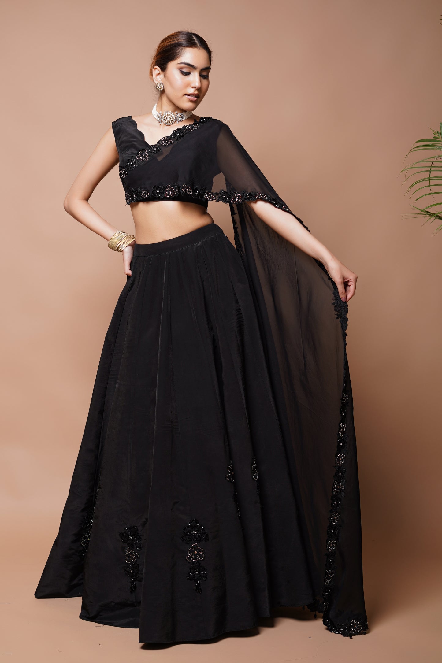 BLACK CUTWORK  LEHENGA SET  (SET OF 2)