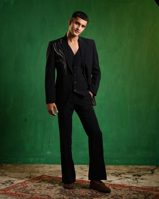 Navy Blue Embellished Contemporary Suit Set (Set of 3)