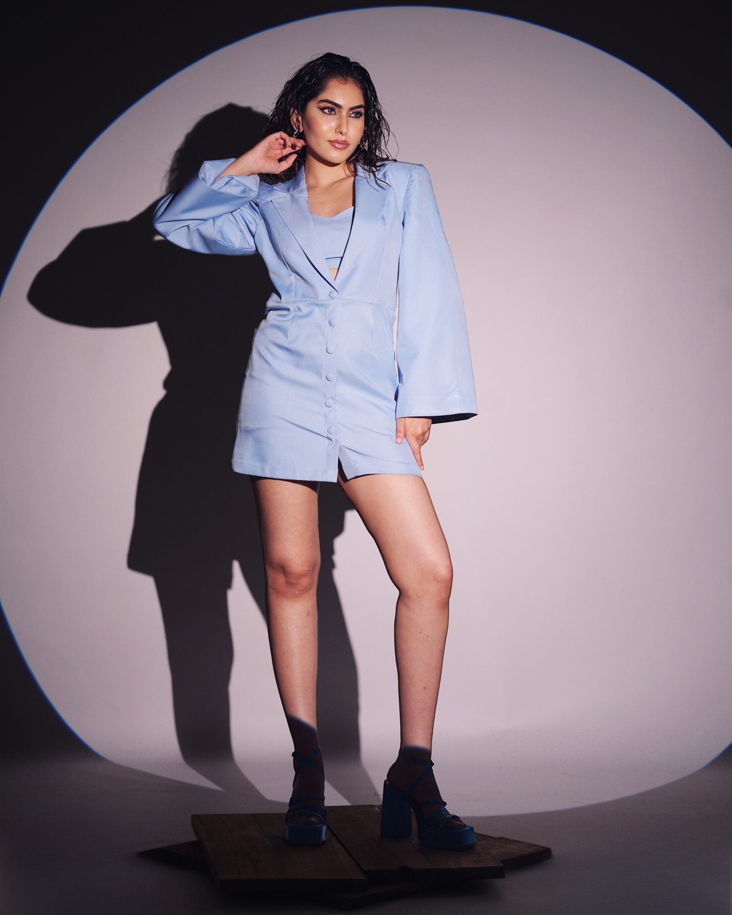 Brylee - Powder Blue Structured Blazer Mini Dress (SET OF 2)