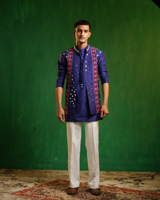 Royal Blue Indigo Embellished Kurta Set (Set of 3)