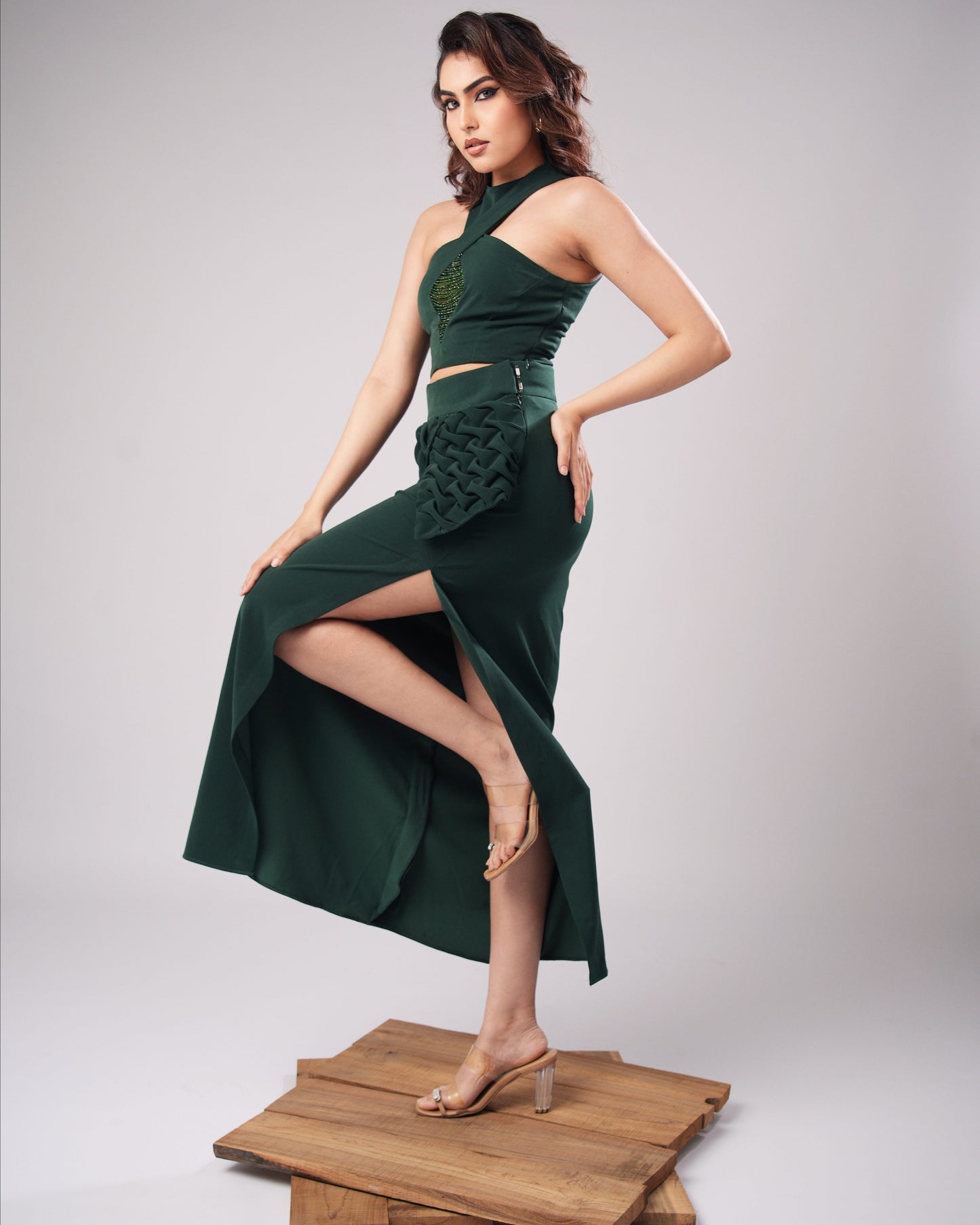 Hazel - Emerald Green Sculpted Co-ord (SET OF 2 )