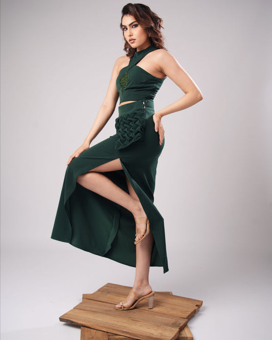 Hazel - Emerald Green Sculpted Co-ord (SET OF 2 )