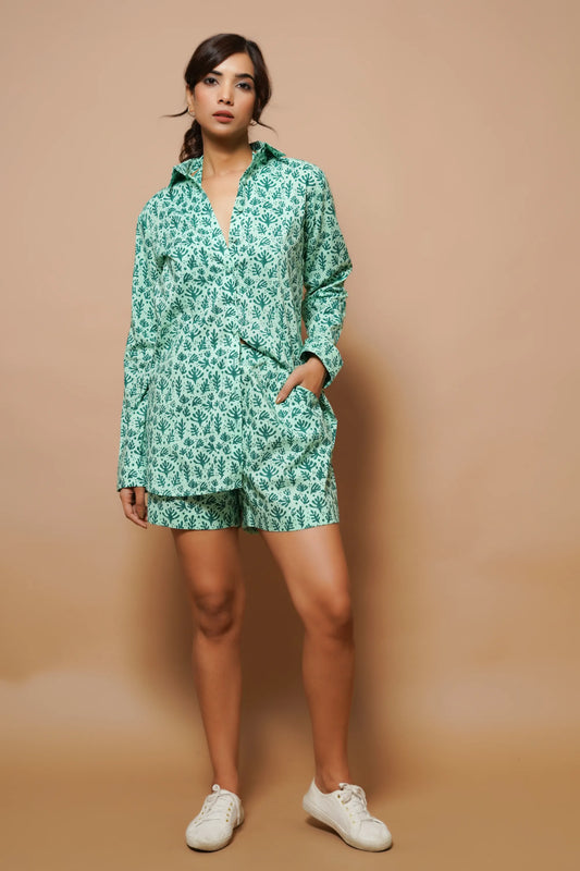 Green Block printed 3-piece co-ord