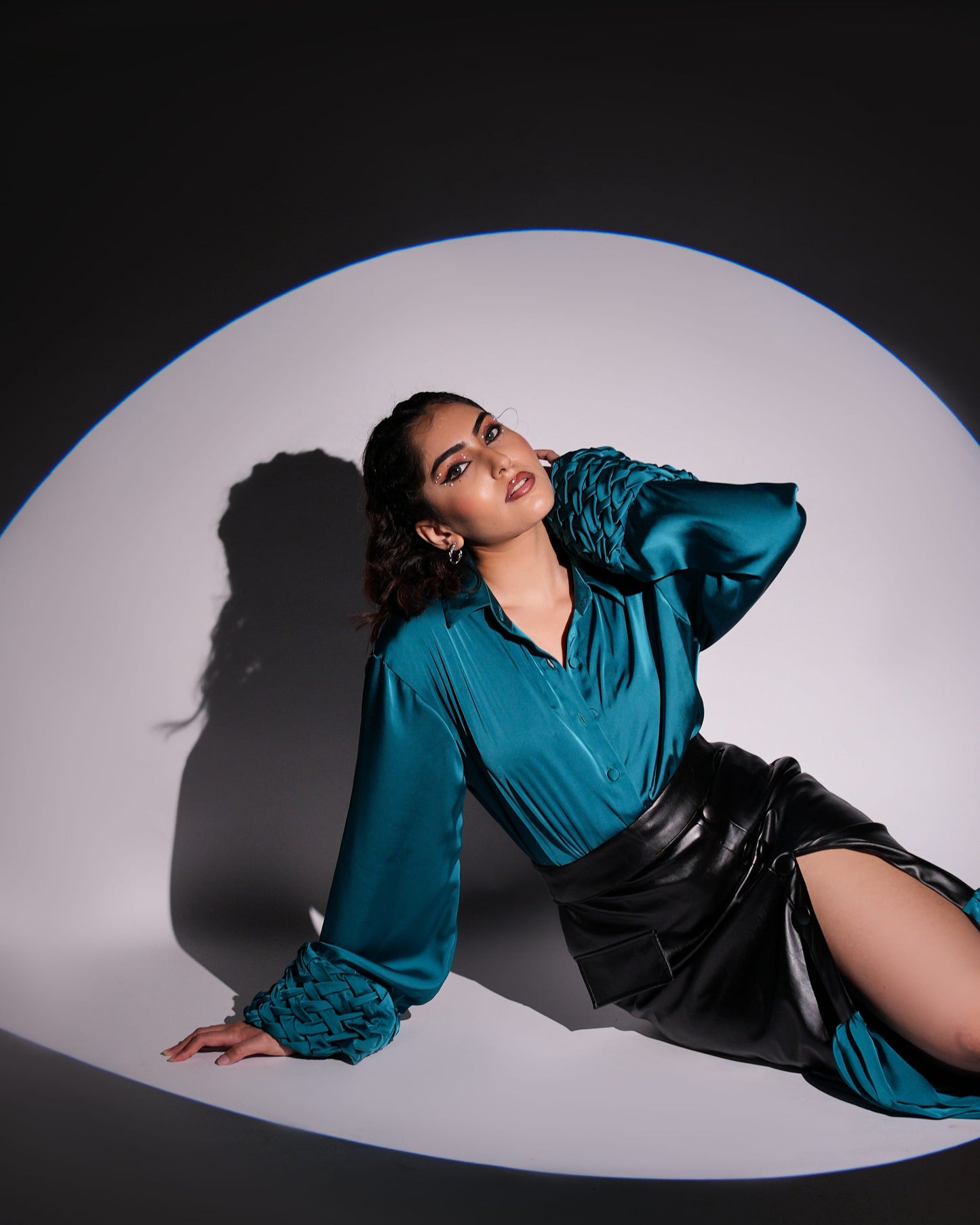 Jade - Teal Woven Shirt & Vegan Leather Skirt Co-Ord (SET OF 2)