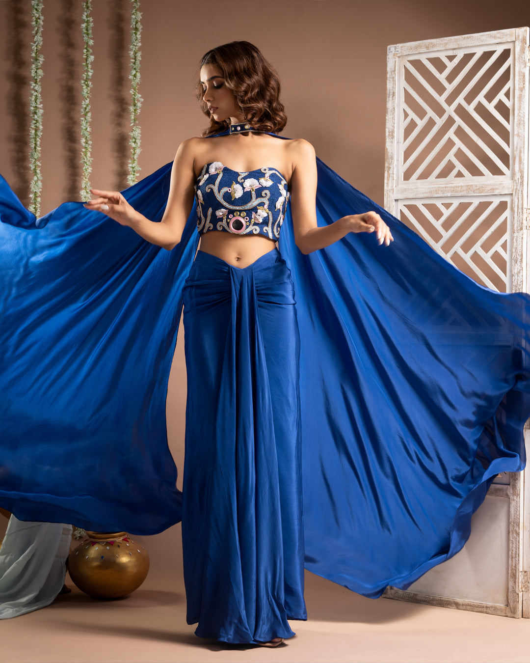 Royal Blue Drape Corset Set (Set of 3)