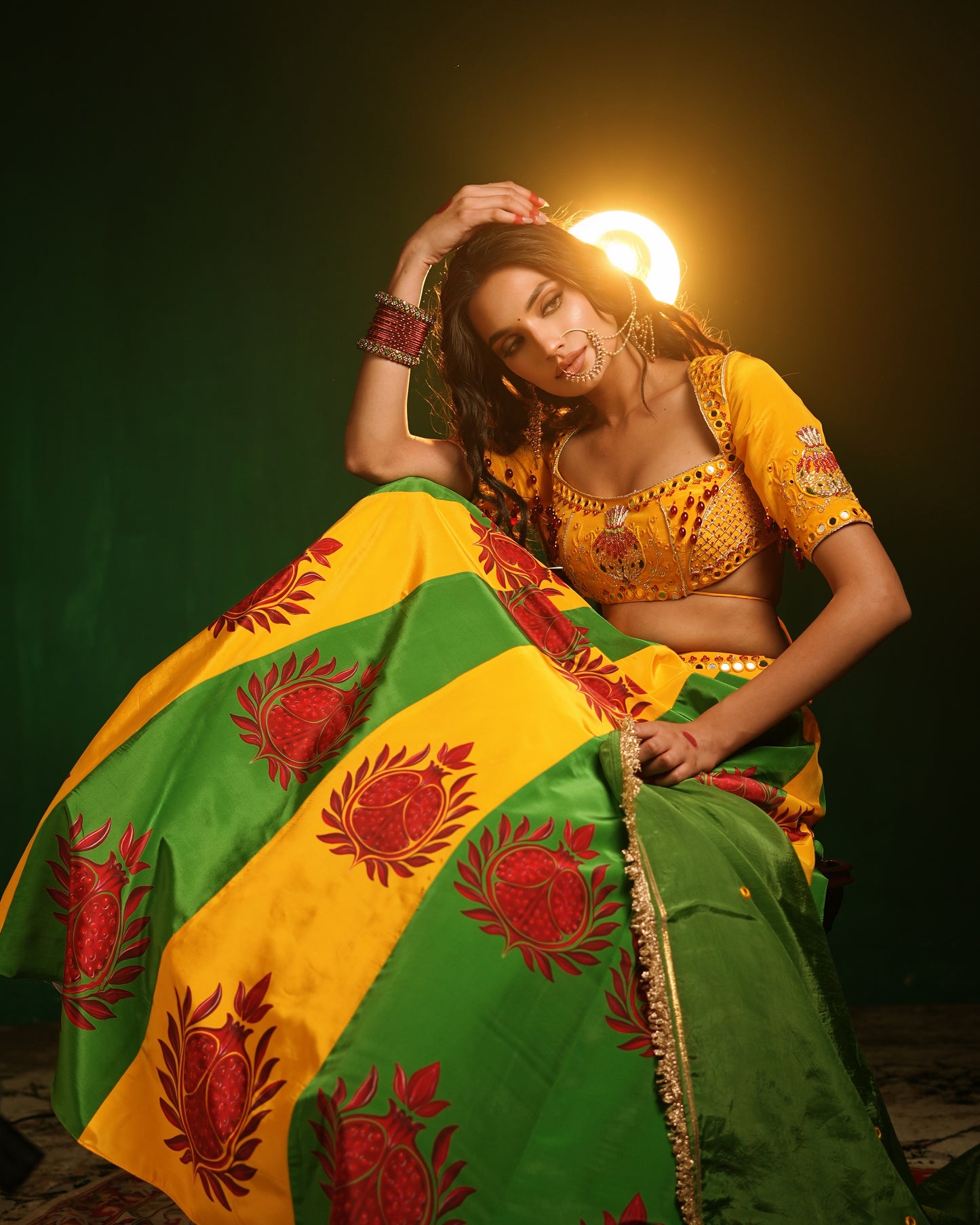 Pomegranate Dual Printed Heavy Lehenga Set (Set of 3)