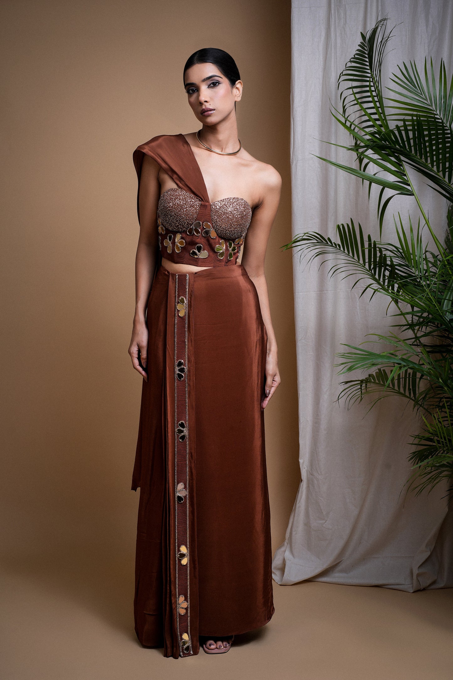 RUSTIC BROWN CORSET DRAPE SET  (SET OF 2)