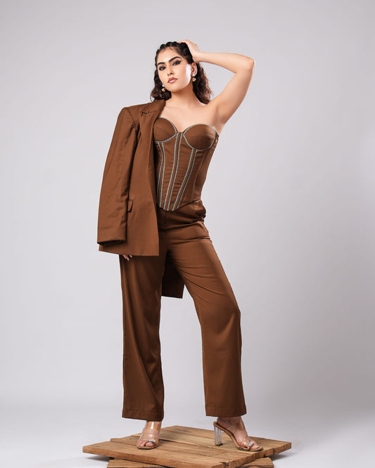 Nixie - Mocha Corset Power Suit (SET OF 3)