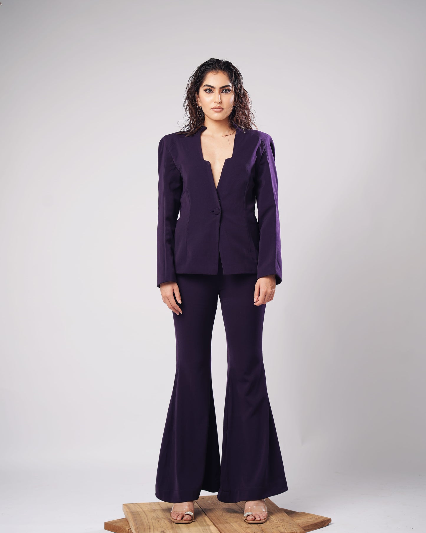 Violet - Deep Aubergine Structured Blazer & Flared Trouser Set (SET OF 2)