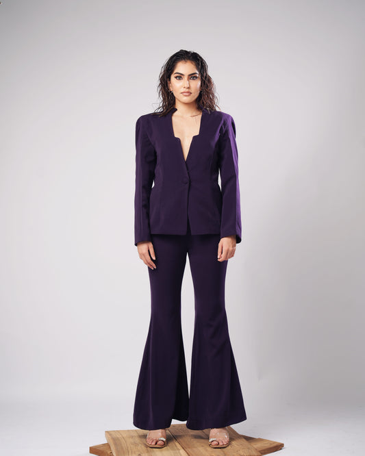 Violet - Deep Aubergine Structured Blazer & Flared Trouser Set (SET OF 2)