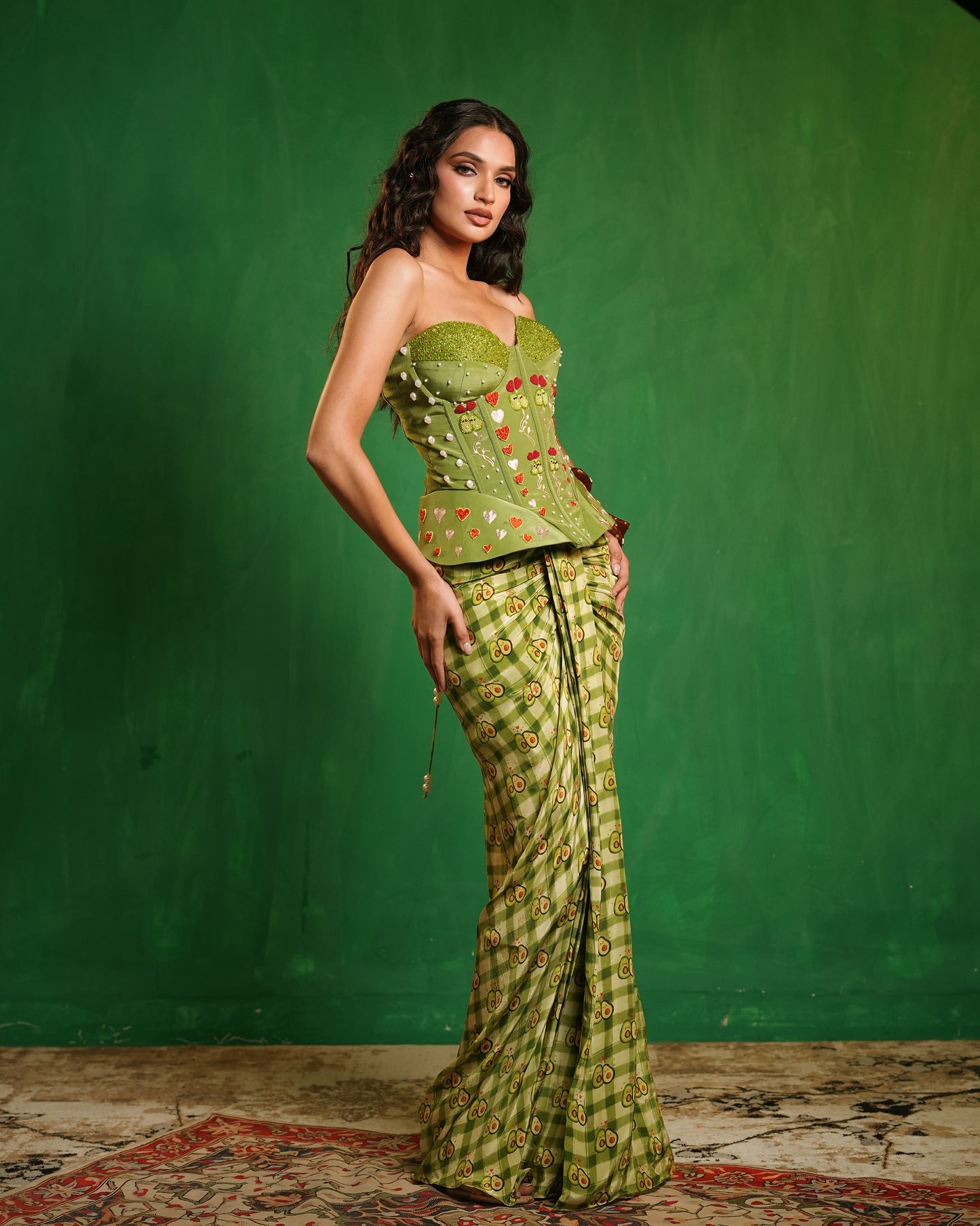  Avocado Printed Corset Drape Set (Set of 2)