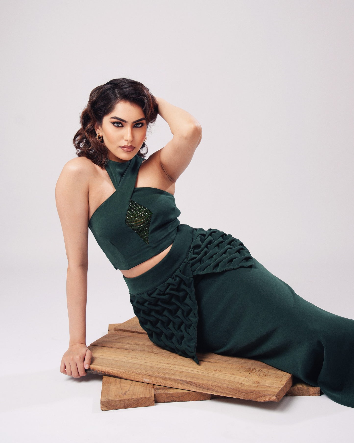 Hazel - Emerald Green Sculpted Co-ord (SET OF 2 )