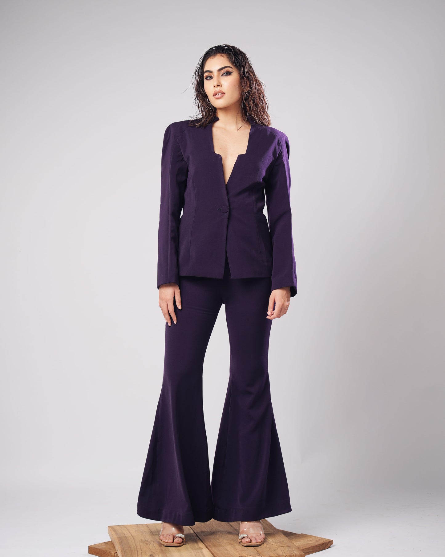 Violet - Deep Aubergine Structured Blazer & Flared Trouser Set (SET OF 2)