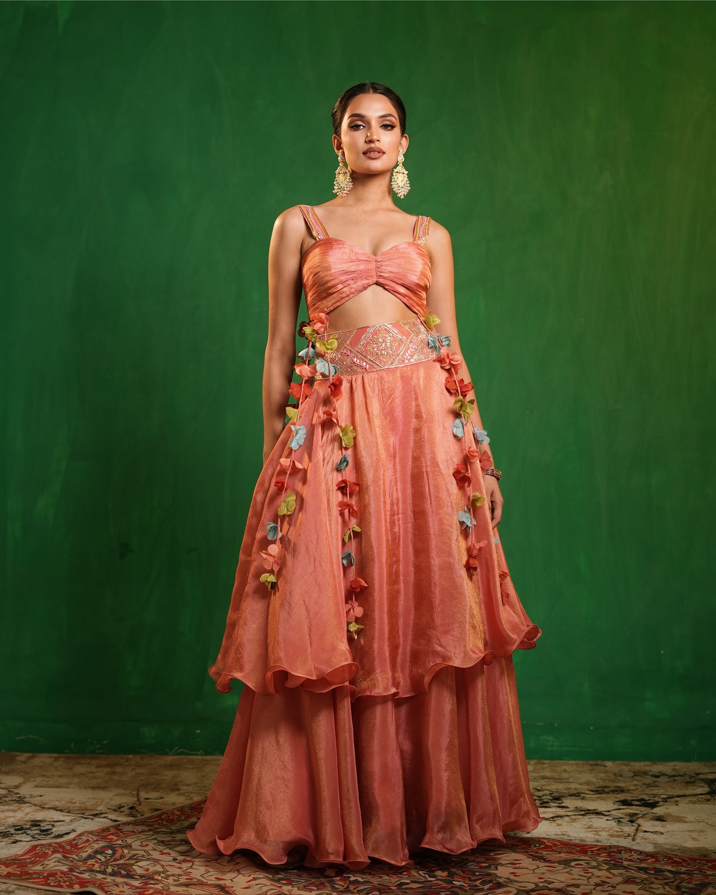  Peach Pink Tissue Layered Indo Skirt Set (Set of 2)