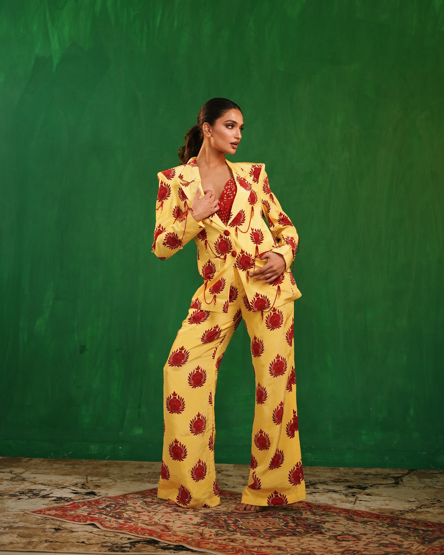 Pomegranate Printed Pant Suit Set (Set of 3)