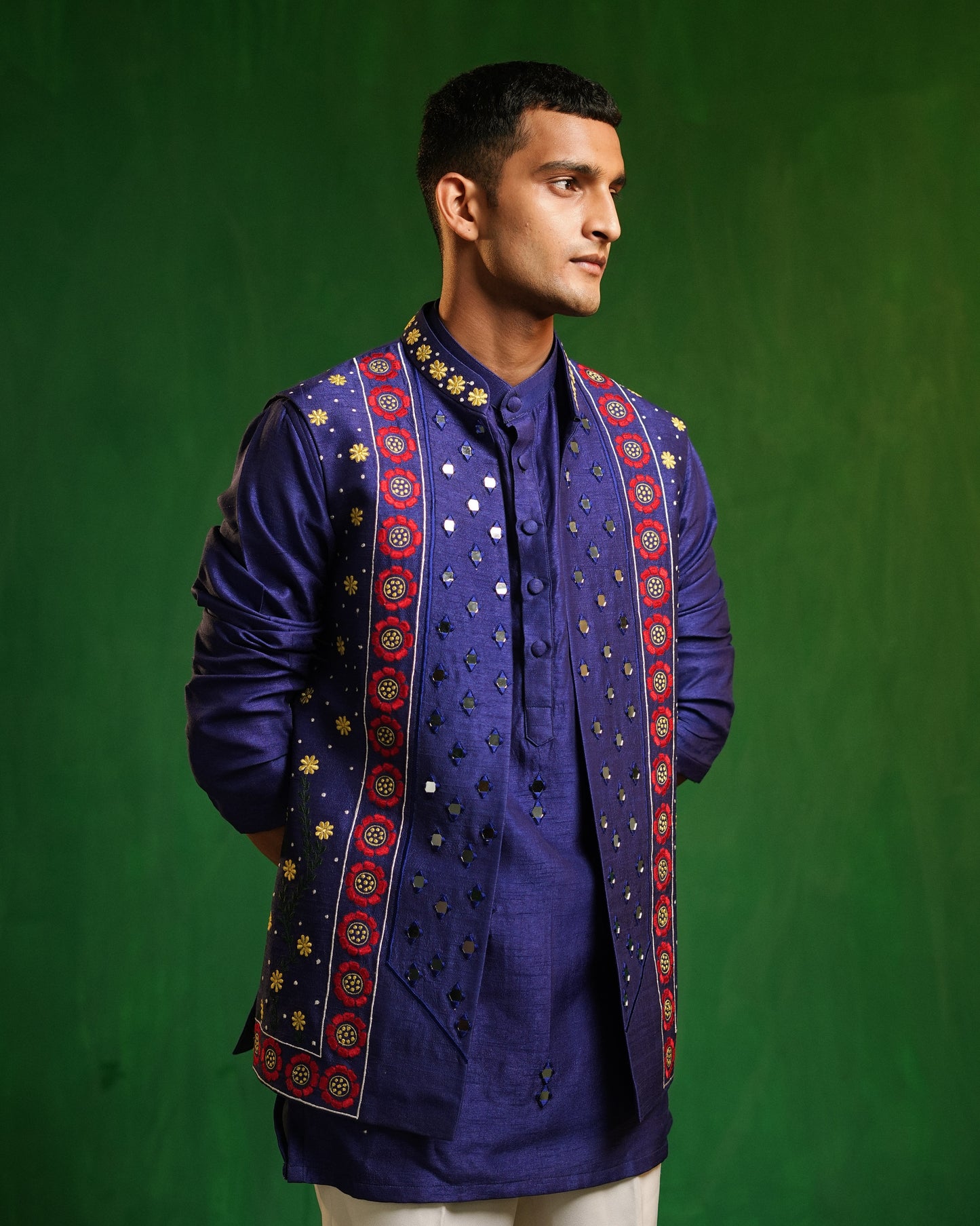 Royal Blue Indigo Embellished Kurta Set (Set of 3)