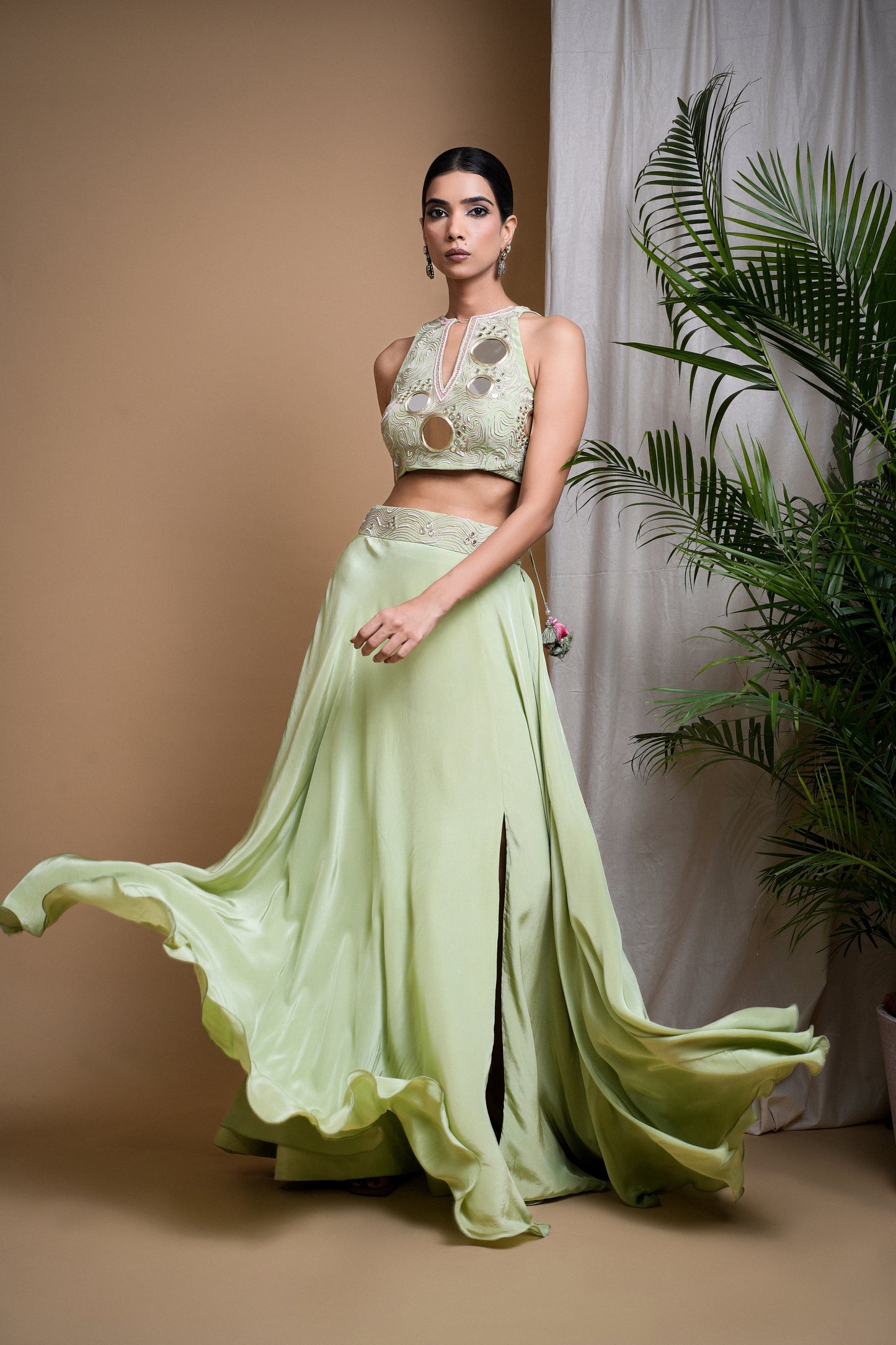 PASTEL PISTACHIO GREEN INDO SKIRT SET  (SET OF 2)