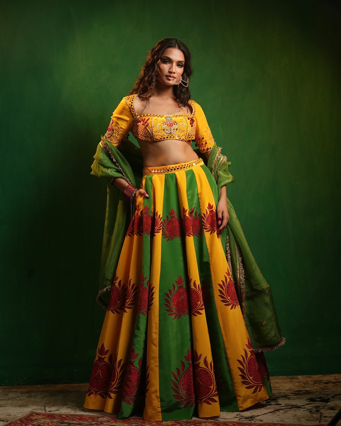 Pomegranate Dual Printed Heavy Lehenga Set (Set of 3)