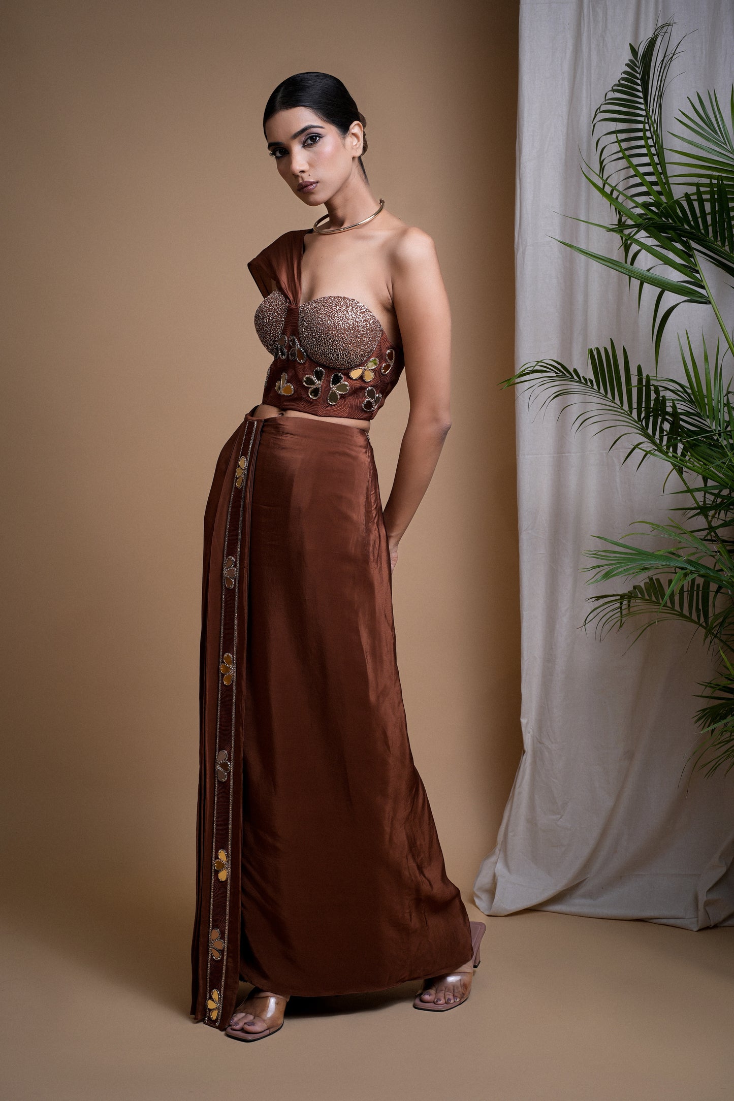 RUSTIC BROWN CORSET DRAPE SET  (SET OF 2)