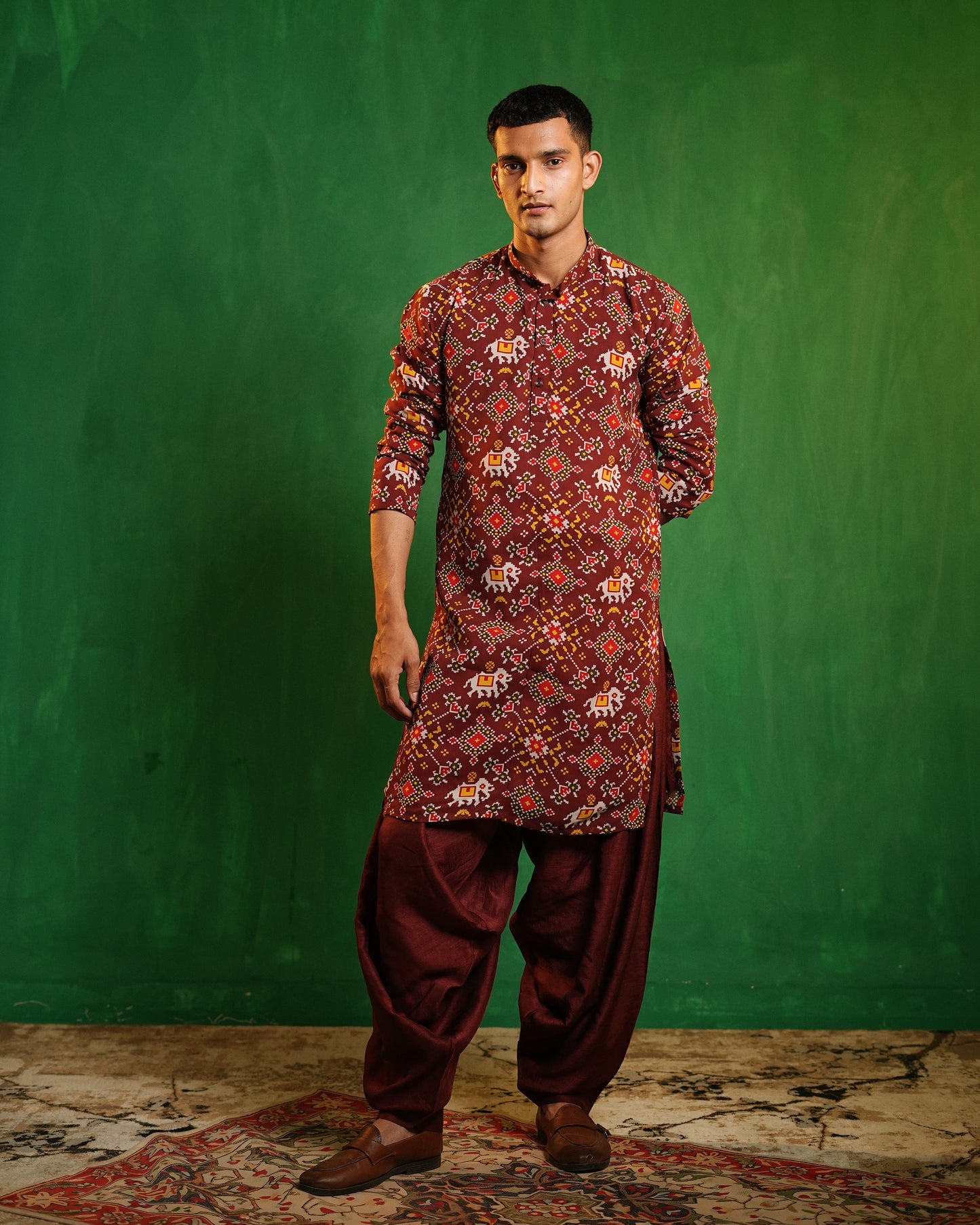 Maroon Patola  Printed Kurta Salwar Set (Set of 2)