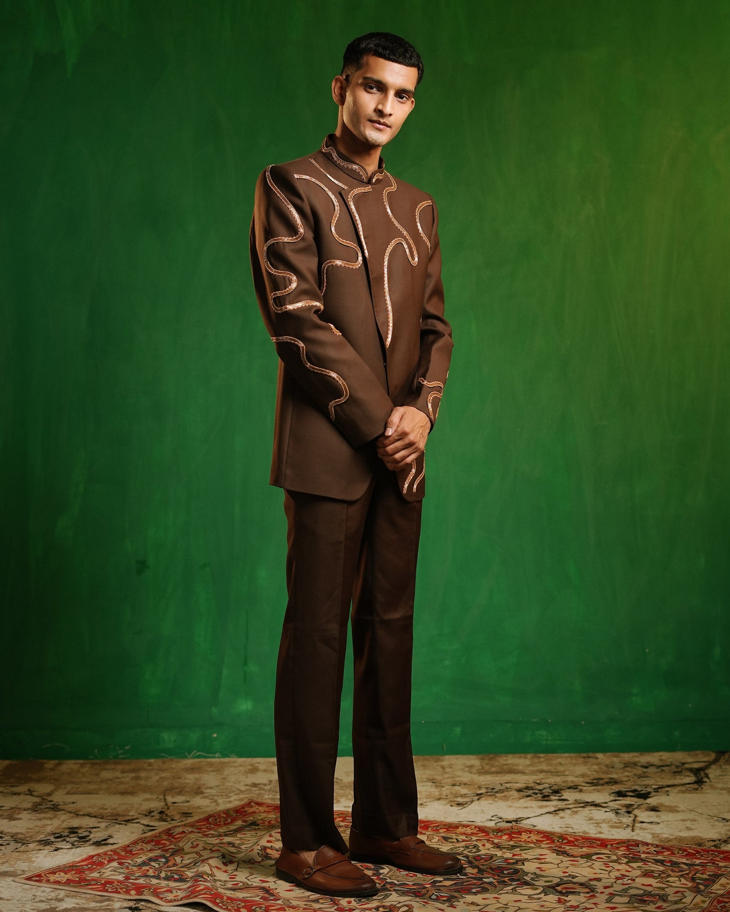 Chocolate Brown Embellished Jodhpuri Set (Set of 2)