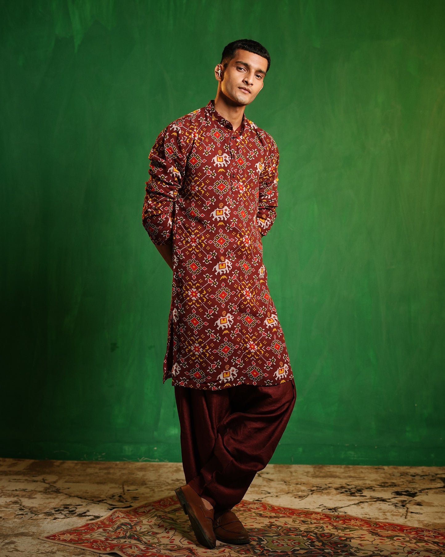 Maroon Patola  Printed Kurta Salwar Set (Set of 2)