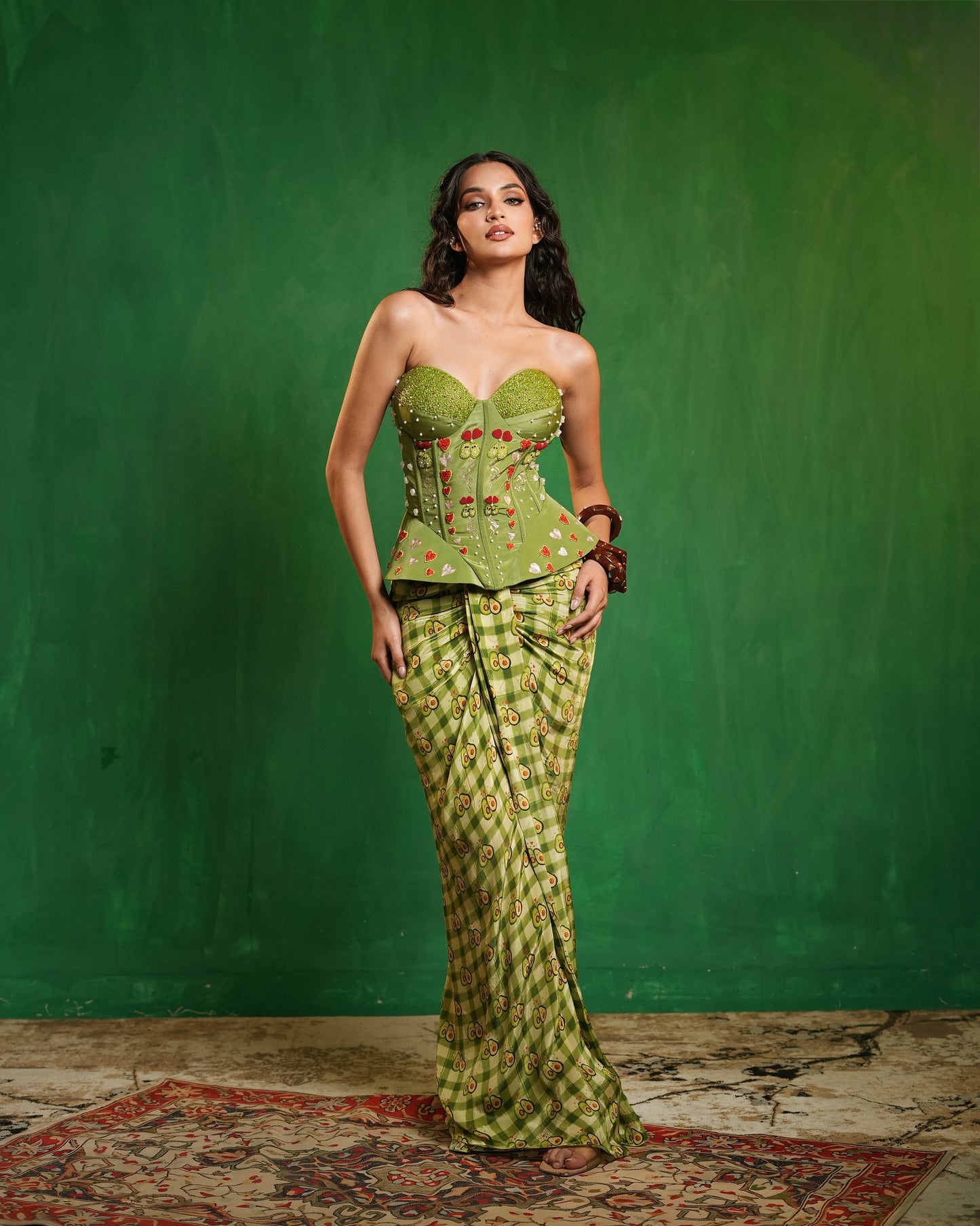  Avocado Printed Corset Drape Set (Set of 2)