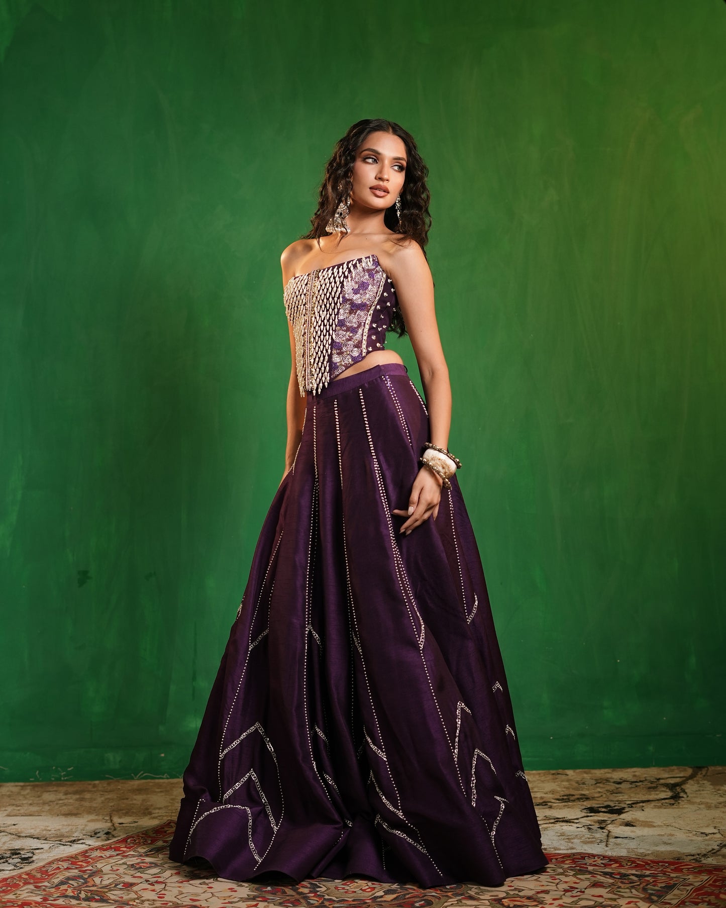 Dark Purple Corset Heavy Lehenga Set (Set of 2)