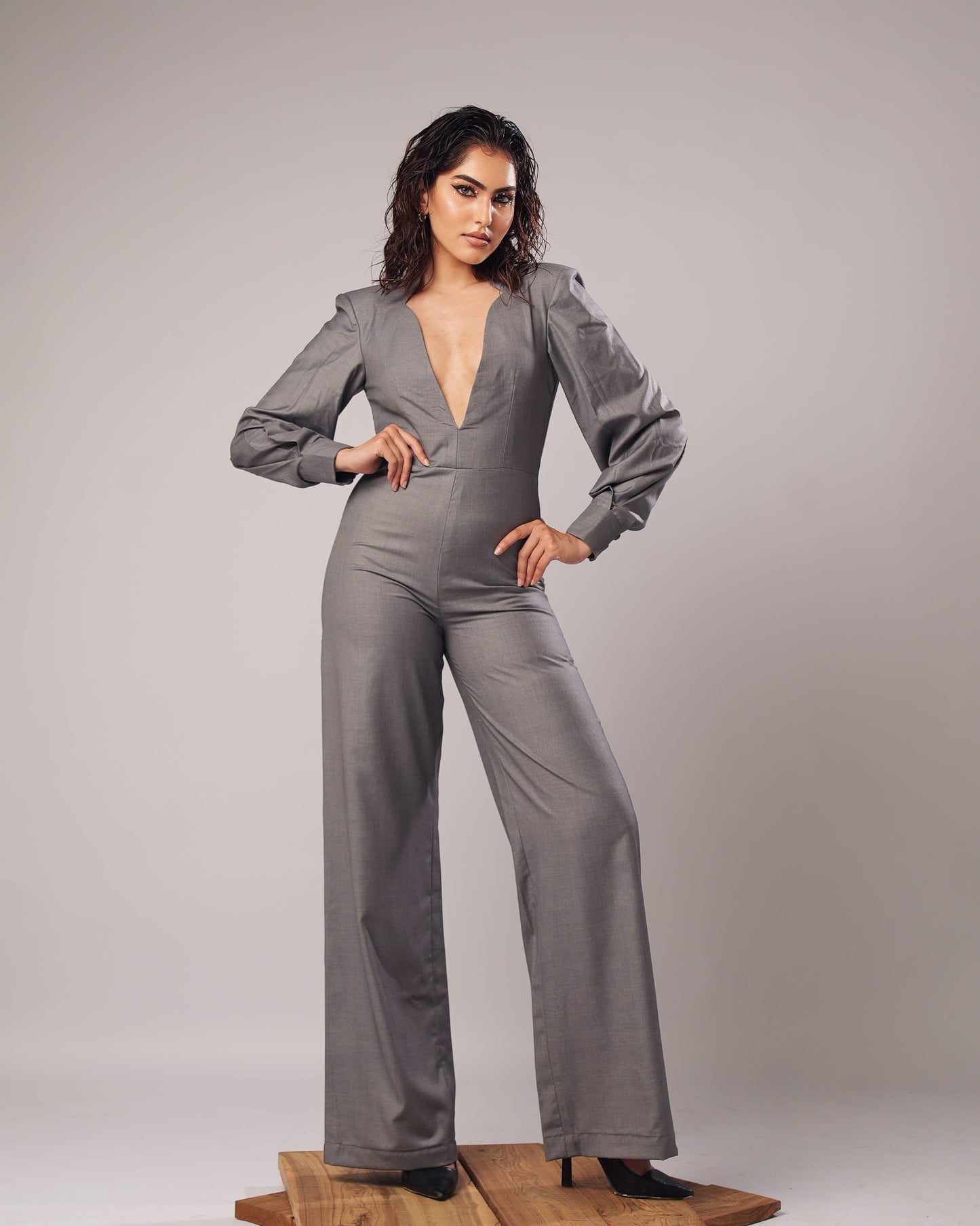 Molly - Slate Grey Structured Power Jumpsuit (Set of 1)