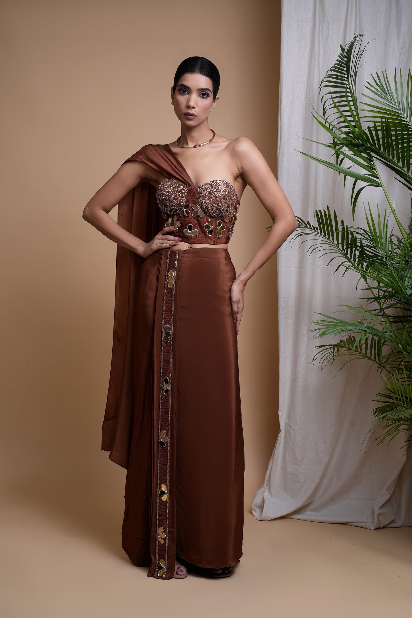 RUSTIC BROWN CORSET DRAPE SET  (SET OF 2)