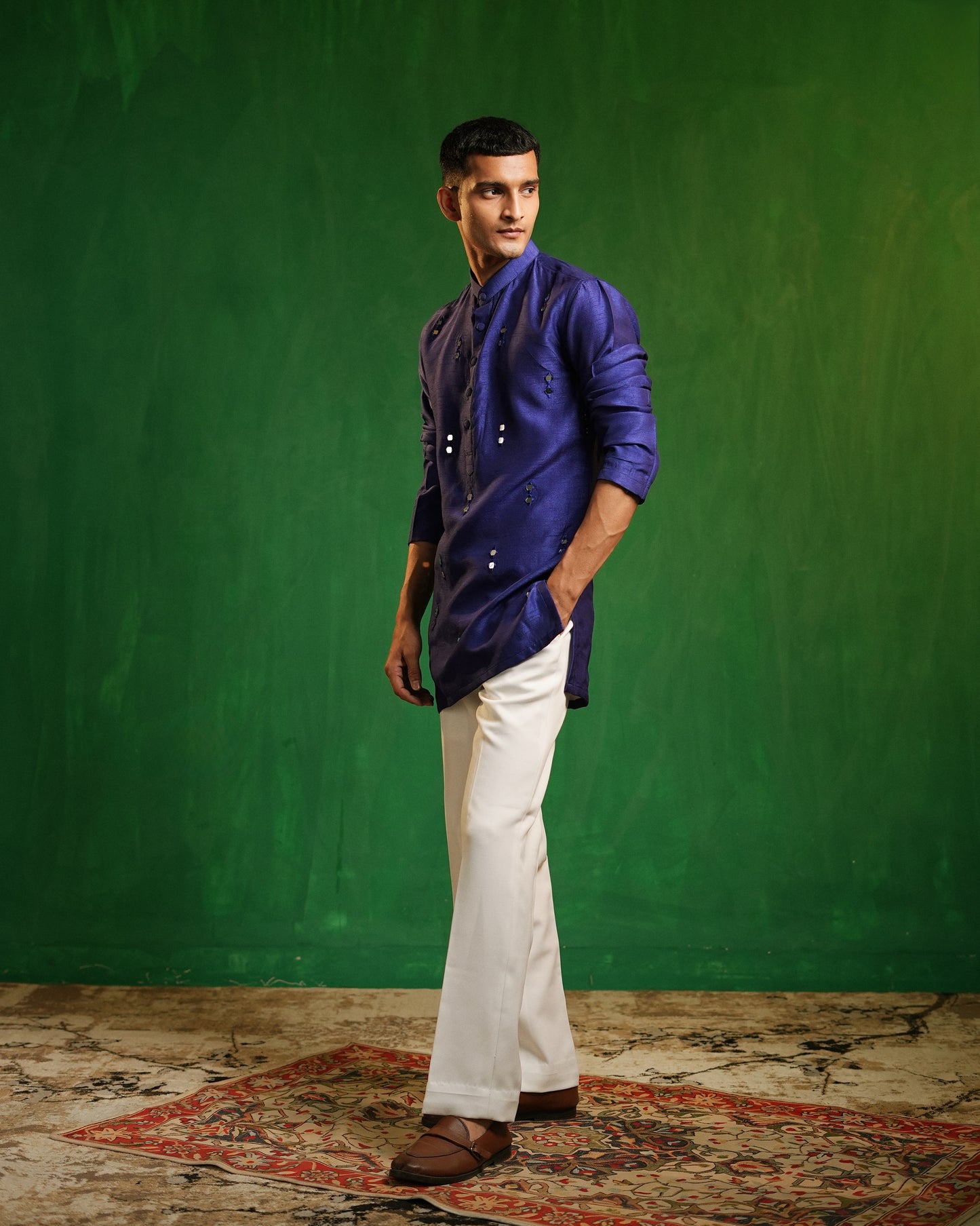 Royal Blue Indigo Embellished Kurta Set (Set of 3)
